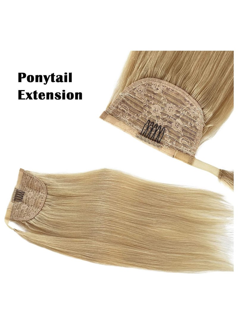 إستيل تمديد ذيل حصان شعر بشري طويل مستقيم تمديد ذيل حصان للنساء السود 22 بوصة 80 جرام ذيل حصان الشعر التفاف حول ذيل الحصان بشعر بشري مزدوج اللون رقم 613 - Image 3