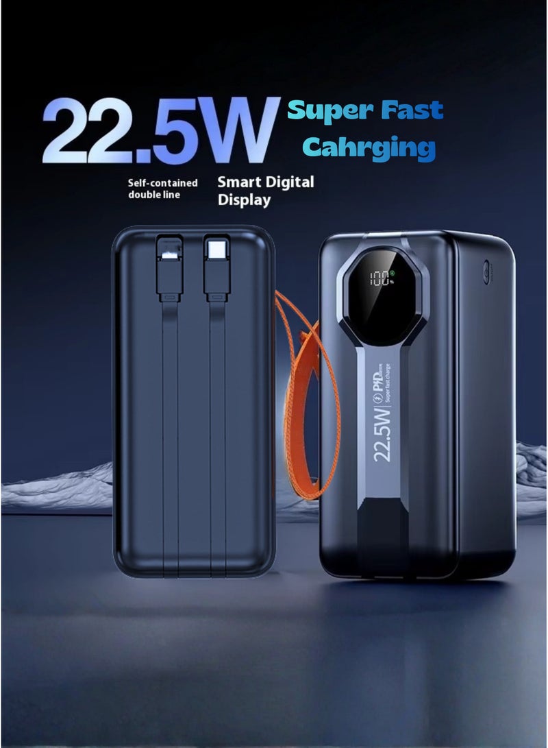 Levino N60 Power Bank 50000mAh, 22.5W Ultra Fast Charging, Built-in Type-C & Lightning Cables, Digital LED Display, 4 USB + 2 PD Ports, High-Capacity Portable Charger for Home Use, Outdoor Parties, Tours & Travel – Compatible with iPhone 15/14/13, Samsung Galaxy S24/S23, Huawei, Xiaomi & iPad | Black - Image 2