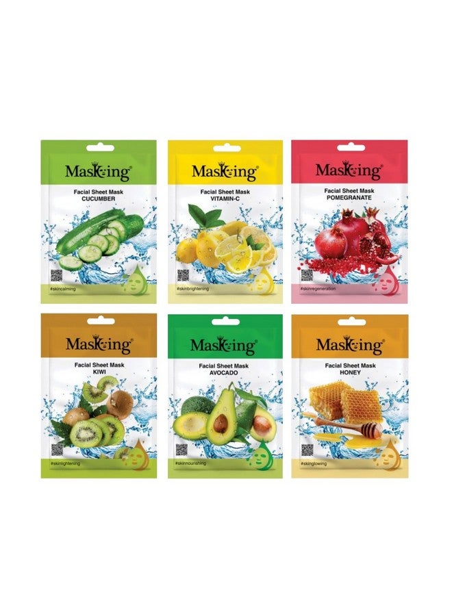 MasKing Beauty Cucumber, Vitamin-C, Pomegranate, Kiwi, Avocado & Honey extract Facial sheet mask for glowing and hydrating, daily Skin care, combo pack of 6 - Image 1
