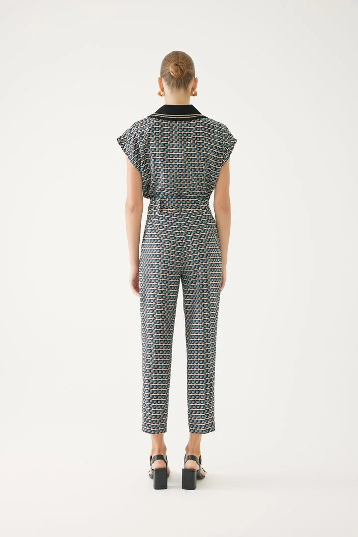 EXQUISE Mixed Pattern Ankle-Cut Trousers