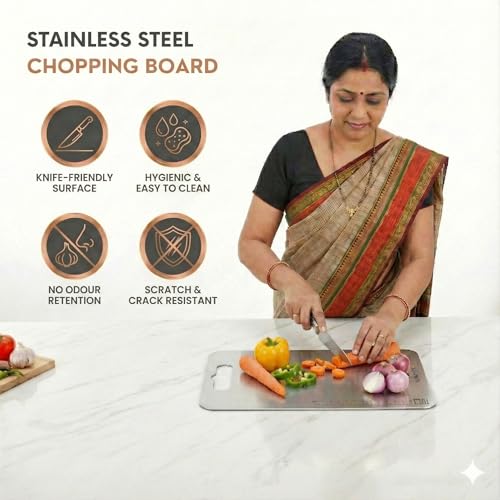 Human Hydro Stainless Steel Chopping Board (31 x 21CM) | Rust-Resistant, Anti-Bacterial & Scratch-Proof | Heavy-Duty Cutting Board for Vegetables, Fruits & Meat | Easy to Clean & Durable - Image 3