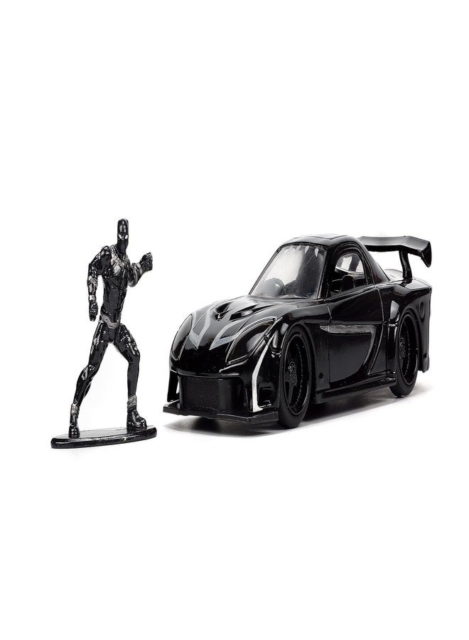 Jada Marvel 1:32 Black Panther 1995 Mazda RX7 Widebody Die-Cast Car & 1.65” Black Panther Figure, Toys for Kids and Adults - Image 1