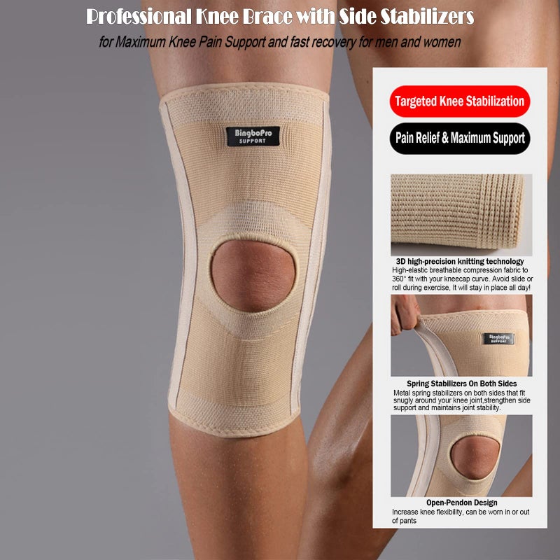 BingboPro Professional Knee Brace With Stabilizer For Men Women,Compression Knee Sleeve Support Brace for Pain Relief, Fast Recovery,Meniscus Tear,ACL,MCL,Arthritis,Running,Sport Protection - Image 3