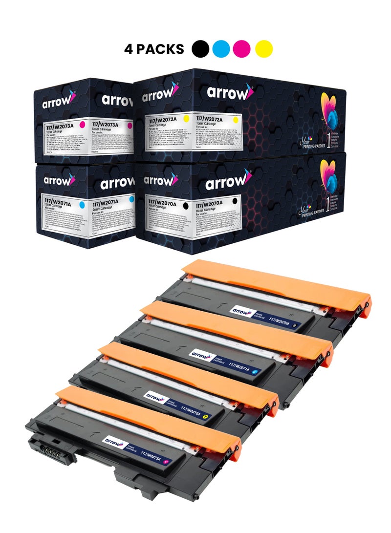 ARROW TONER CARTRIDGE 117/W2070A FULL SET OF 4 PACK BLACK,CYAN,YELLOW,MAGENTA Replacement For HP Colour Laser MFP 179fnw HP Colour Laser MFP 178nw HP Colour Laser 150a HP Colour Laser 150w HP Colour Laser 150nw - Image 1