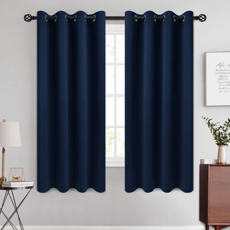 COSVIYA Grommet Blackout Room Darkening Navy Blue Curtains 63 inch Length Thick Polyester Light Blocking Insulated Thermal Curtain Drapes for Bedroom/Living Room 2 Panels 52x63 inches - Image 1