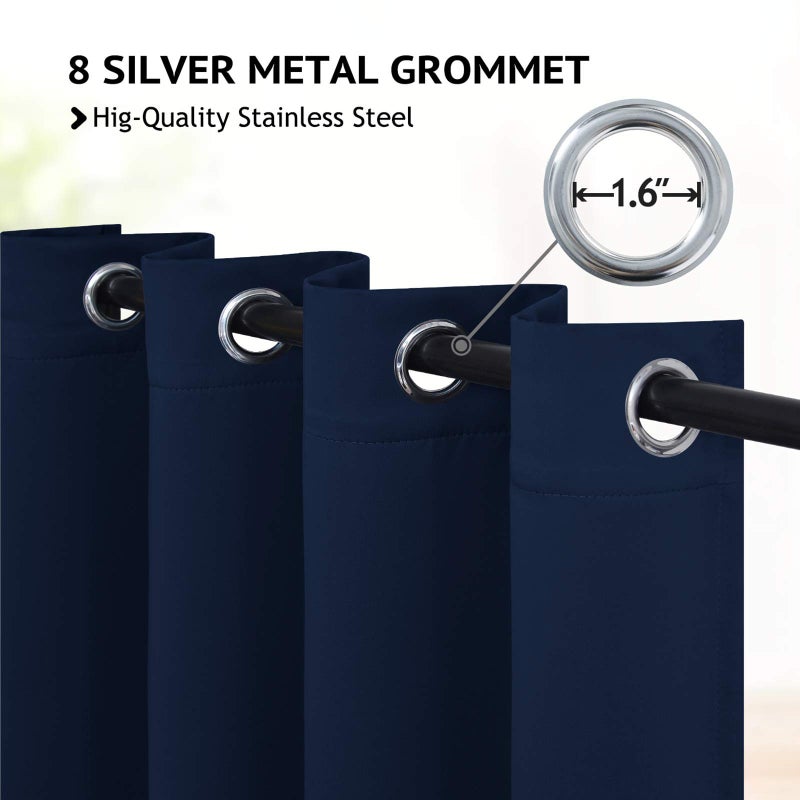 COSVIYA Grommet Blackout Room Darkening Navy Blue Curtains 63 inch Length Thick Polyester Light Blocking Insulated Thermal Curtain Drapes for Bedroom/Living Room 2 Panels 52x63 inches - Image 2