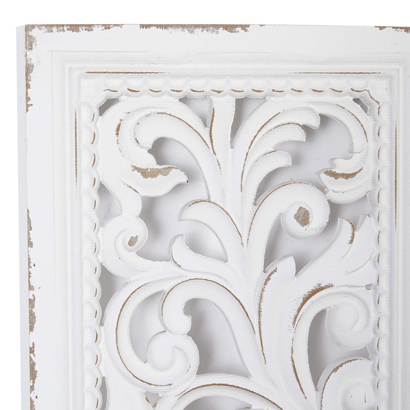 Deco 79 Wood Floral Home Wall Decor Intricately Carved Scroll Wall Sculpture, Set of 2 Wall Art 12"W, 50"H, White - Image 4