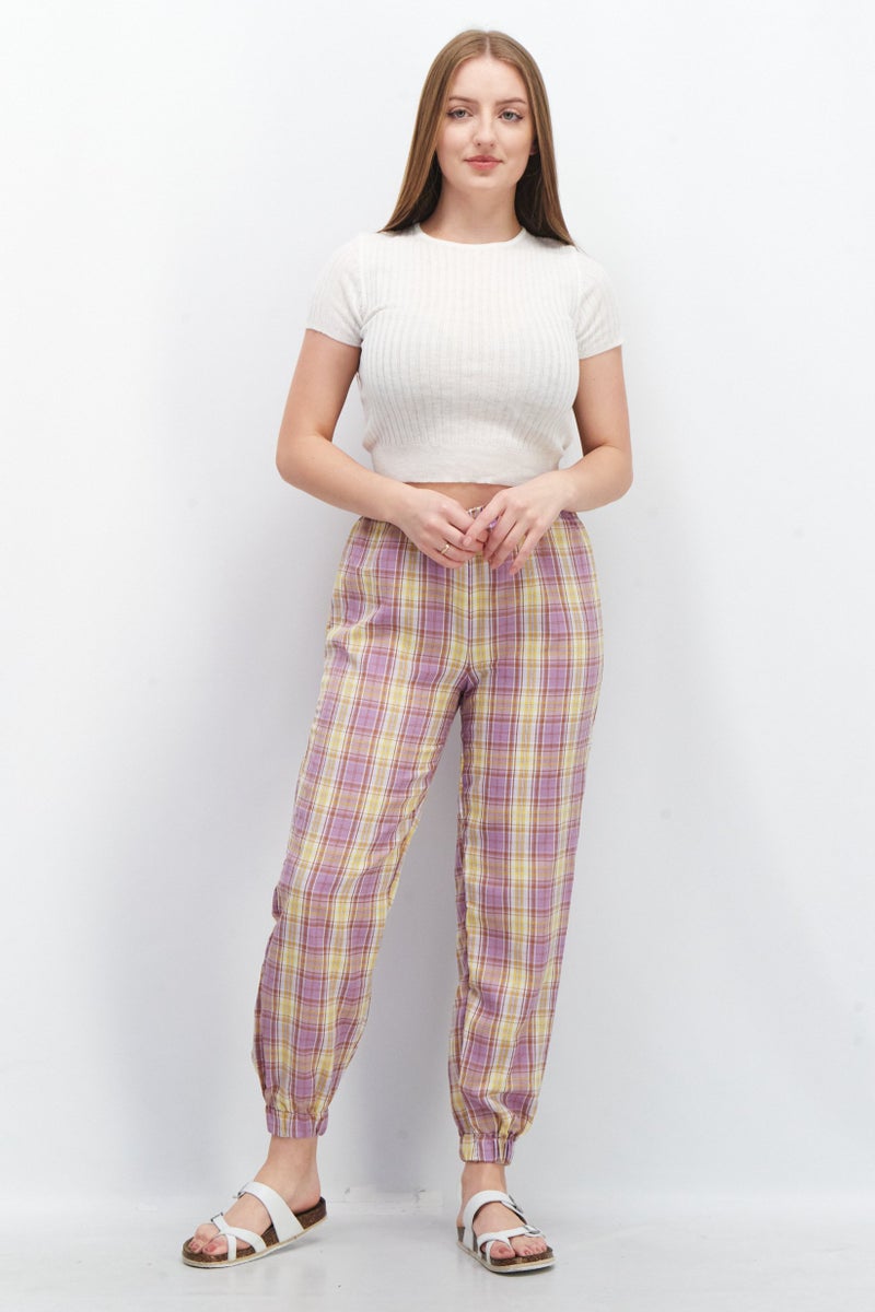 Vintage Supply Women Regular Fit Plaid Jogger Pants, Multicolor - Image 4