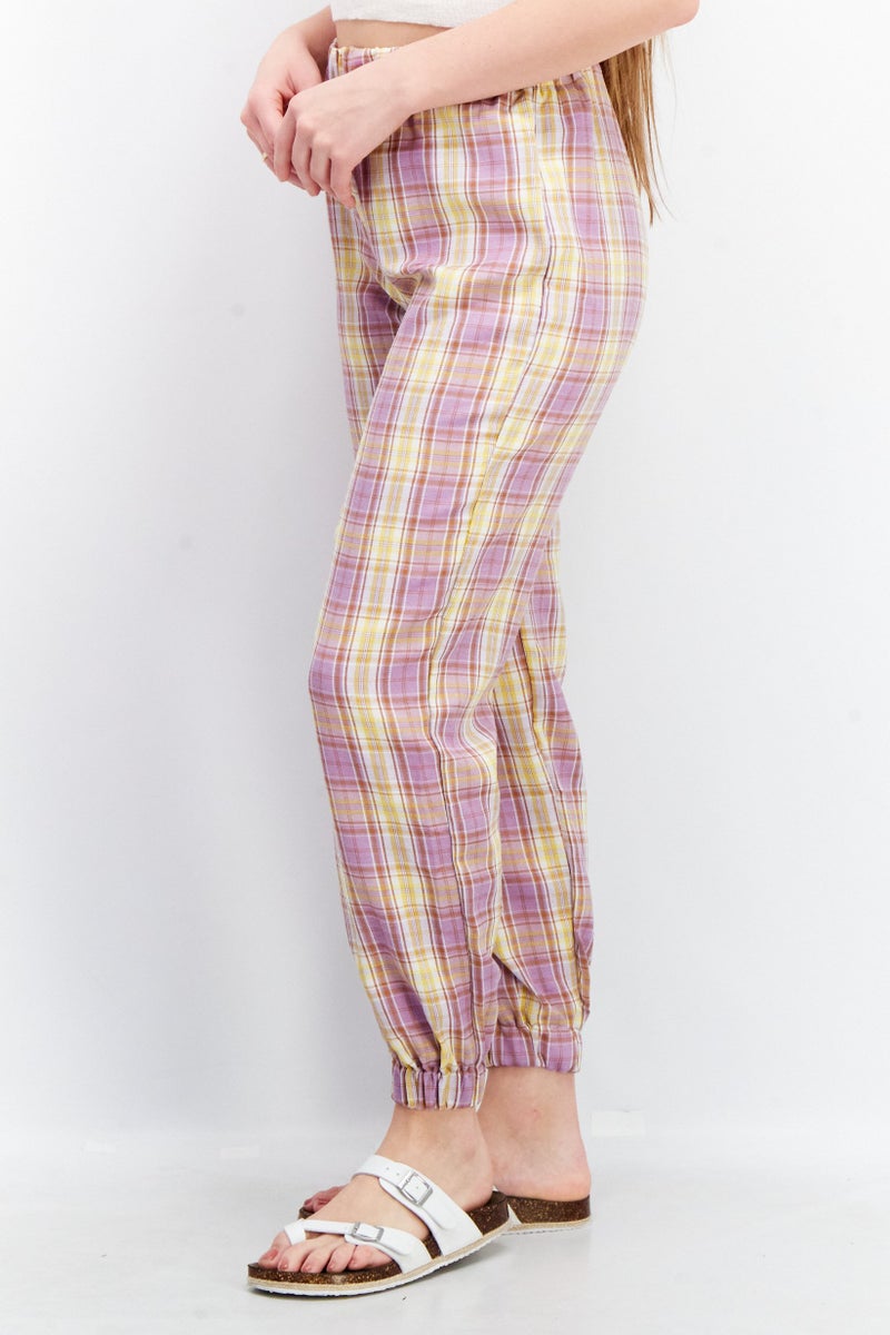 Vintage Supply Women Regular Fit Plaid Jogger Pants, Multicolor - Image 2