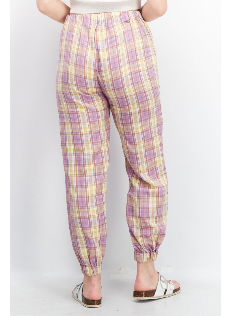 Vintage Supply Women Regular Fit Plaid Jogger Pants, Purple/White Combo  - Image 5