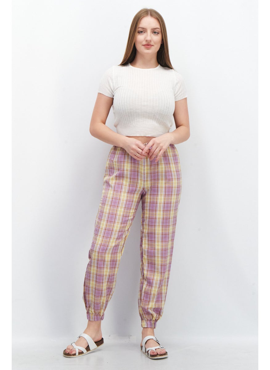 Vintage Supply Women Regular Fit Plaid Jogger Pants, Purple/White Combo  - Image 4