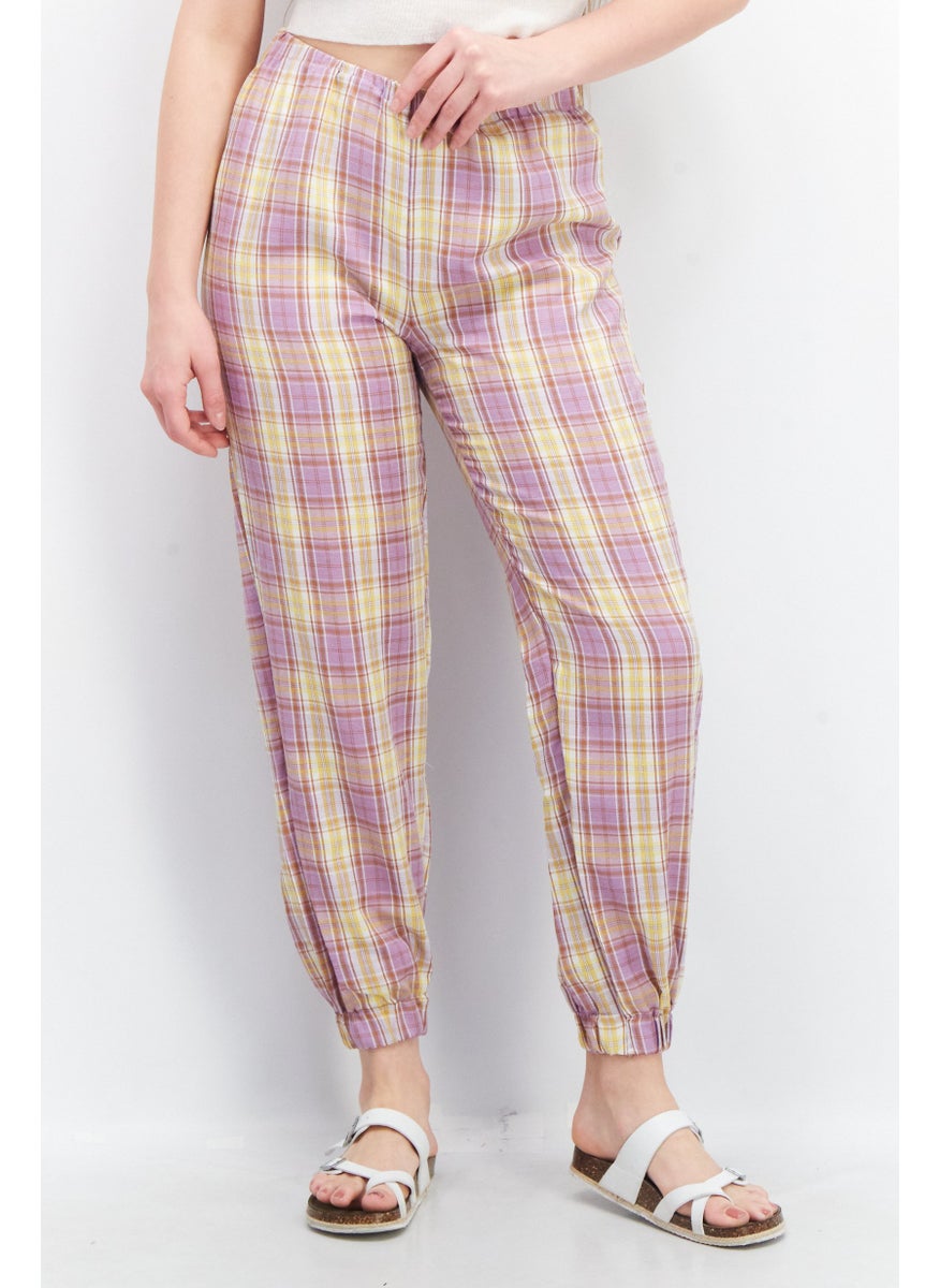 Vintage Supply Women Regular Fit Plaid Jogger Pants, Purple/White Combo  - Image 1