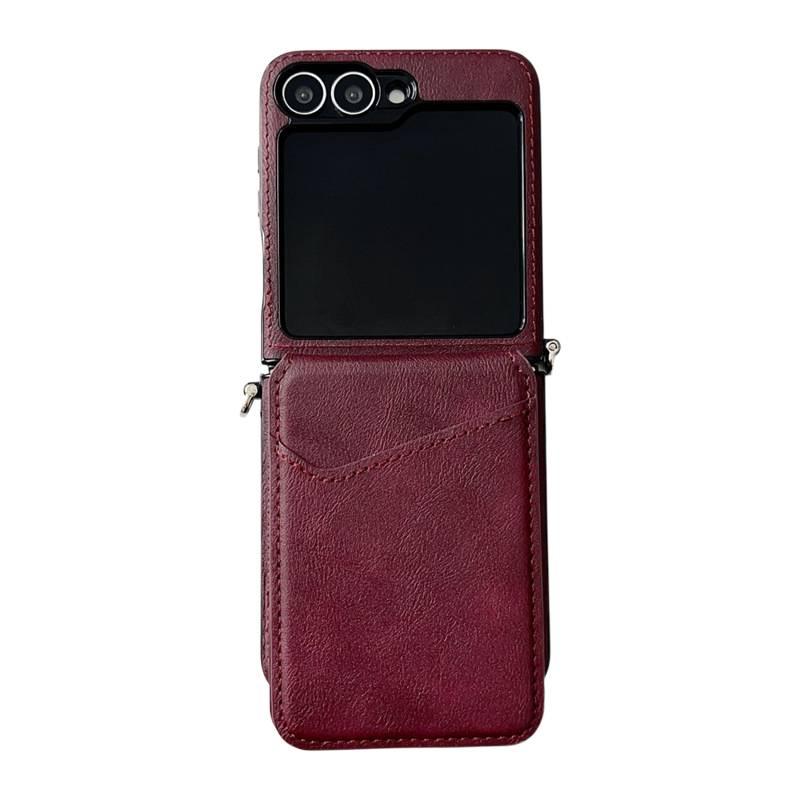غطاء واقي | مقاوم للصدمات لـ Samsung Galaxy Z Flip 5 | حامل بطاقات | ملمس جلد | أبيض - Image 5