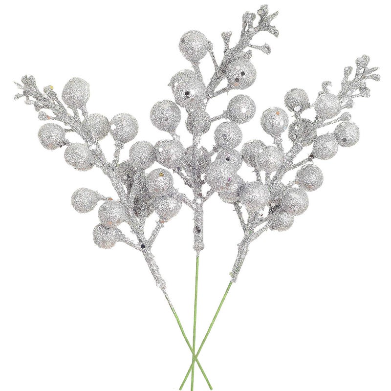 Lvydec 16pcs Christmas Glitter Berries Stems Clearance 78 Artificial Christmas Picks for Christmas Tree Ornaments DIY Xmas Wreath Crafts Holiday and Home Decor Silver