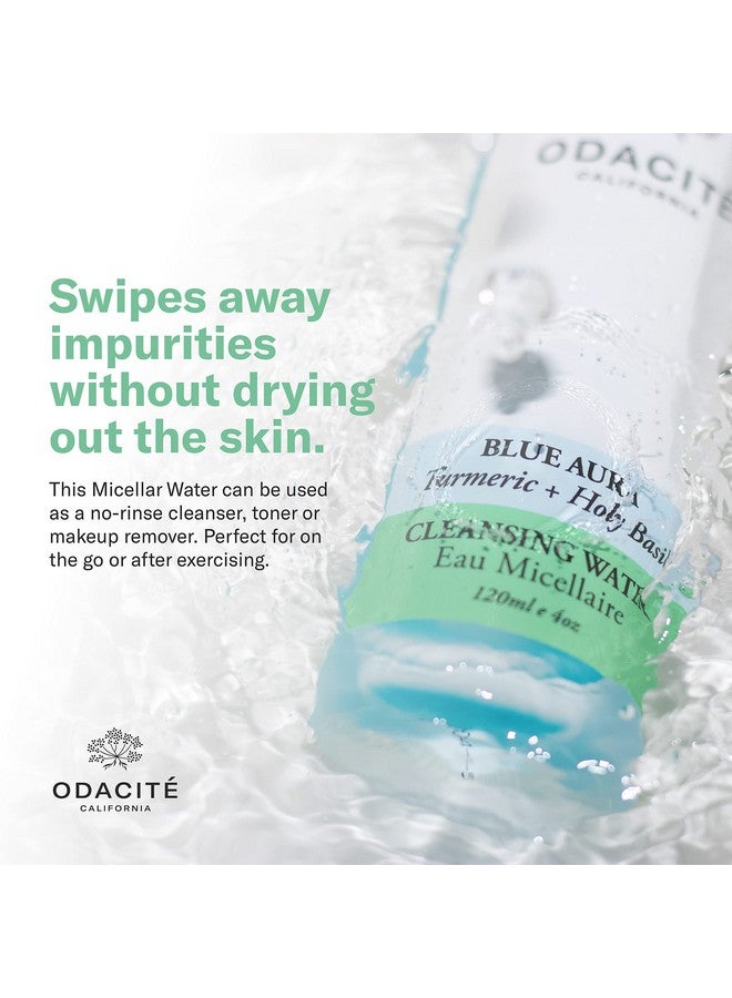 أوداسايت منظف الوجه من Odacité مع غسول الوجه الرغوي Blue Aura Cleansing Water مع النيم والريحان المقدس والكركم، يزيل ماء نورينس ميسيلار شوائب التلوث والمكياج 4.0 أونصة سائلة. أوز - Image 5