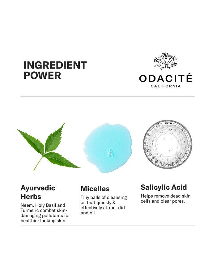 أوداسايت منظف الوجه من Odacité مع غسول الوجه الرغوي Blue Aura Cleansing Water مع النيم والريحان المقدس والكركم، يزيل ماء نورينس ميسيلار شوائب التلوث والمكياج 4.0 أونصة سائلة. أوز - Image 3