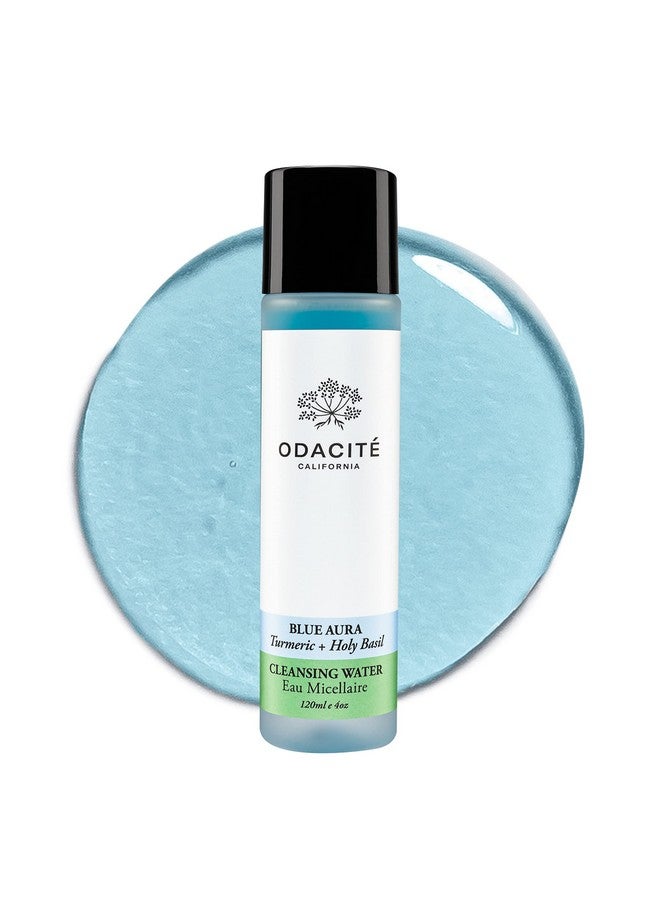 أوداسايت منظف الوجه من Odacité مع غسول الوجه الرغوي Blue Aura Cleansing Water مع النيم والريحان المقدس والكركم، يزيل ماء نورينس ميسيلار شوائب التلوث والمكياج 4.0 أونصة سائلة. أوز - Image 1