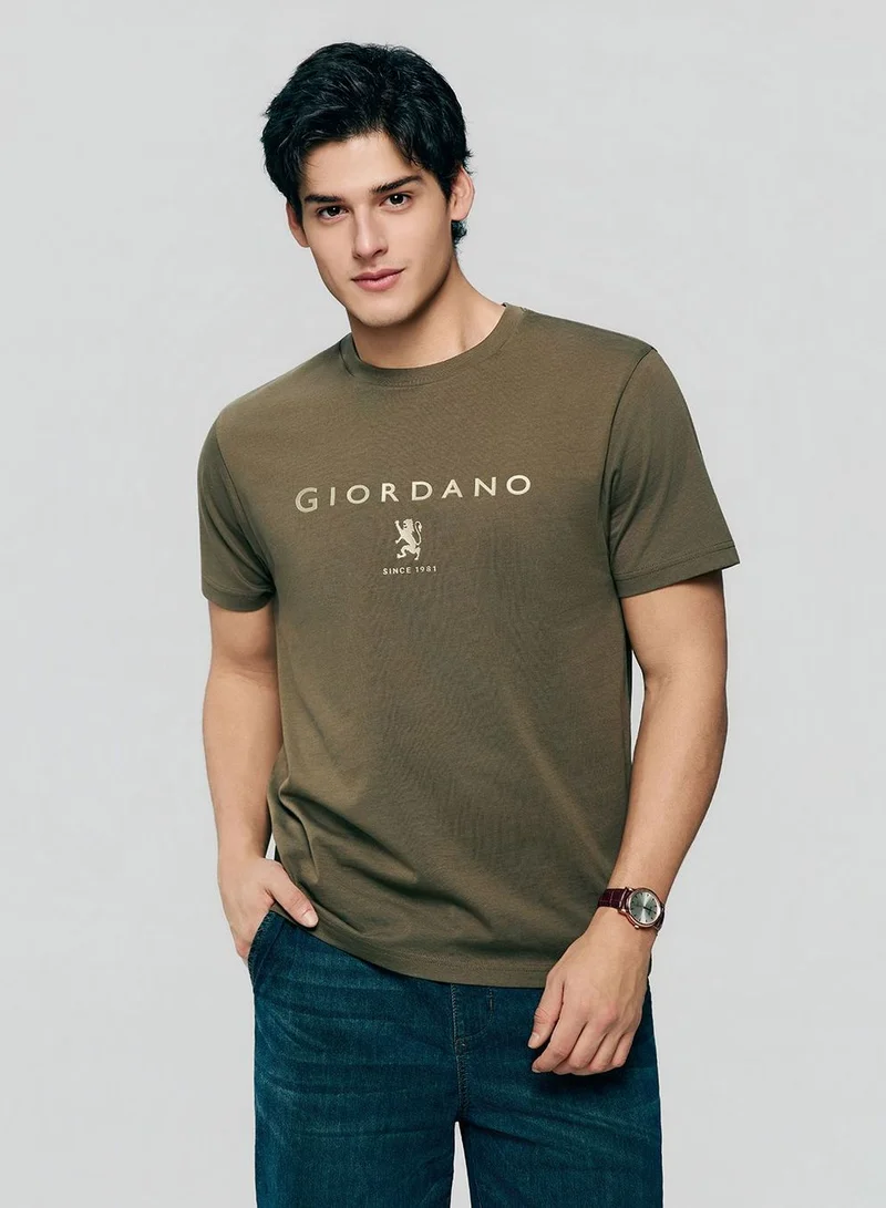 GIORDANO Men’s Slim Cotton Crew Neck Signature Print Tee