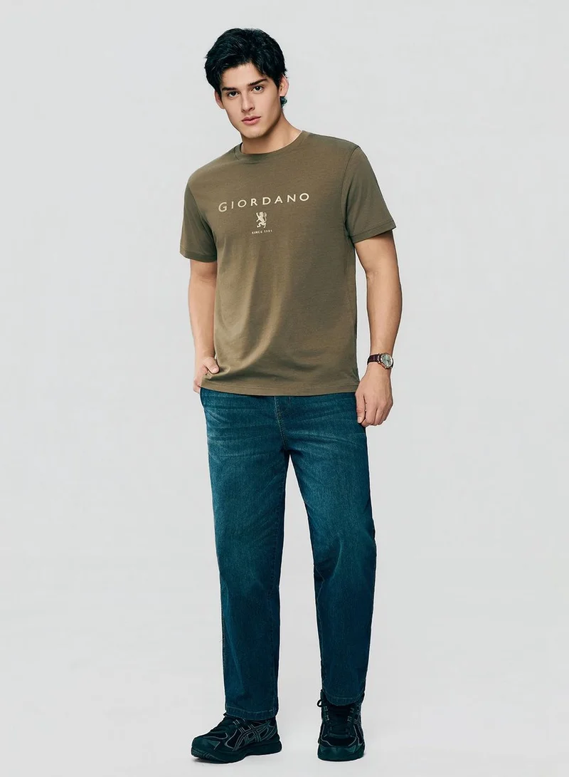 GIORDANO Men’s Slim Cotton Crew Neck Signature Print Tee