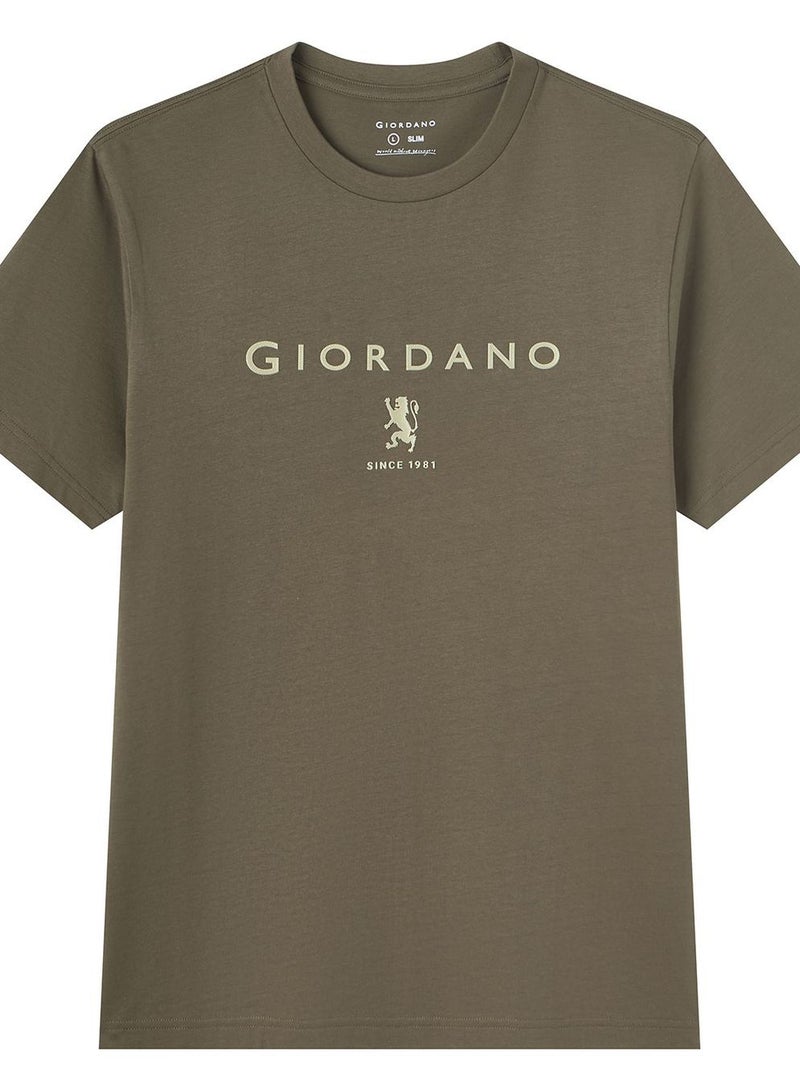 GIORDANO Men’s Slim Cotton Crew Neck Signature Print Tee - Image 3