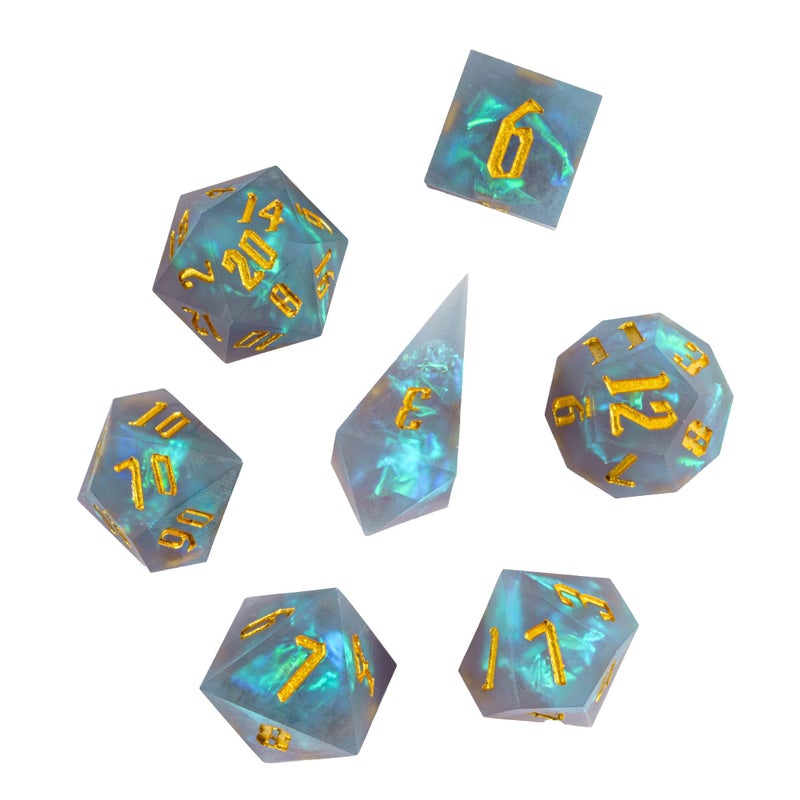 Cusdie Frosted Dice Sharp Edges DND Dice 7 PCs DD Dice Handcrafted Polyhedral Dice Set for Role Playing Game PathfinderGrey - Image 3