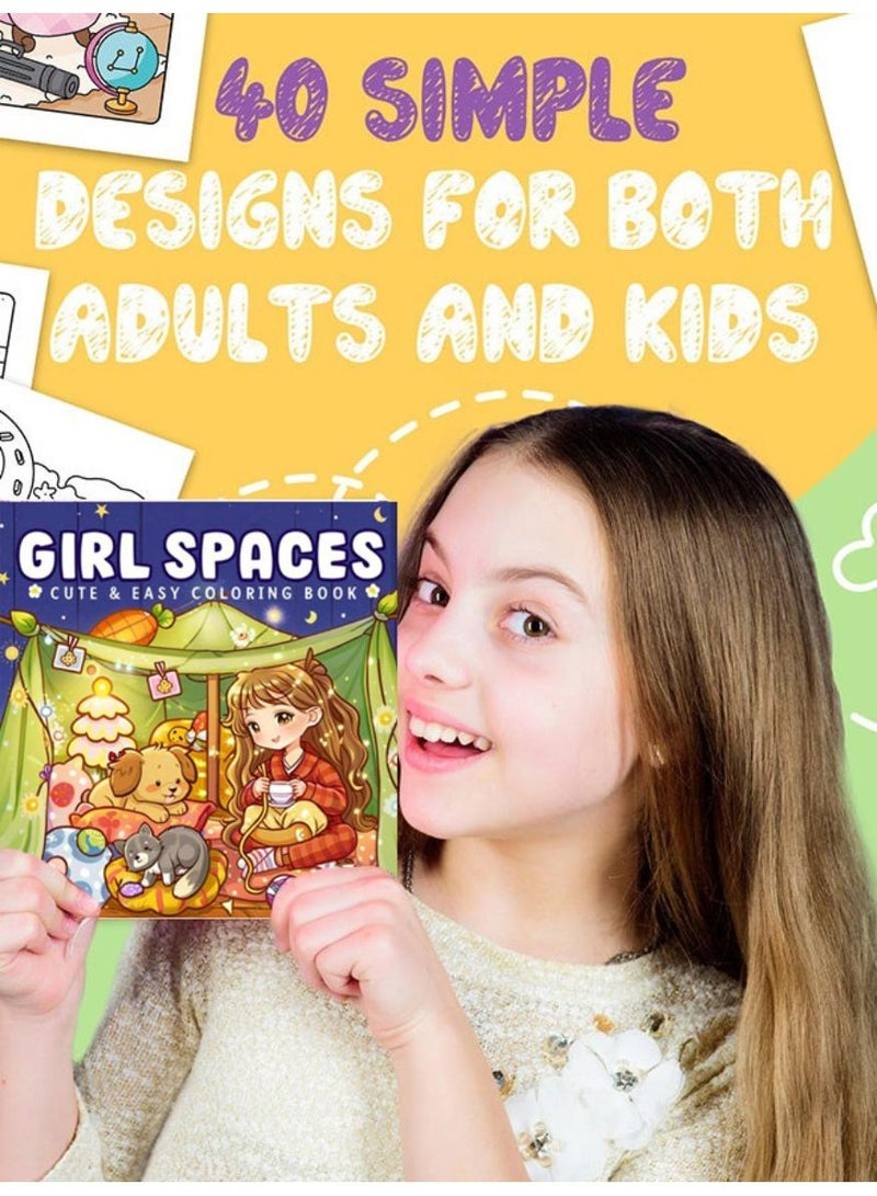 Girl Series Coloring Book Gift Set (4 Books, 40 Pages Each) - Girl Moments, Girl Spaces, Cozy Times, Cottage Vibes - Thick Paper, Single-Page Design, Stress Relief for Adults & Kids - Perfect Creative Gift for Artists & Families - Image 2
