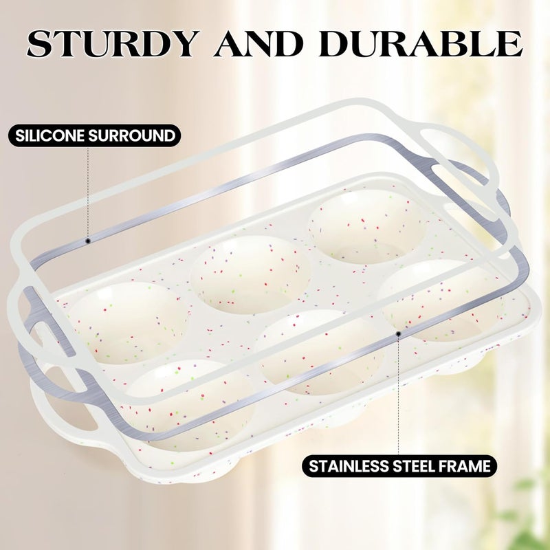 AOTASO 1 Pc Jumbo Muffin Pan with Metal Frame, Nonstick 6 Cup Extra Large Cupcake Pan for Baking, Silicone Deep Muffin Tray for Egg Bites (Cream) - Image 2
