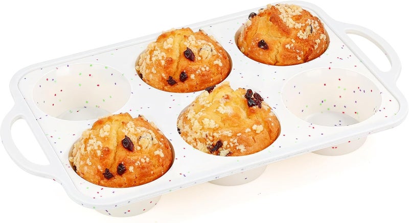 AOTASO 1 Pc Jumbo Muffin Pan with Metal Frame, Nonstick 6 Cup Extra Large Cupcake Pan for Baking, Silicone Deep Muffin Tray for Egg Bites (Cream) - Image 1
