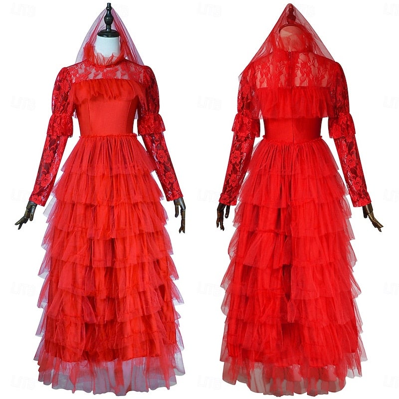 Y&D Dress Ghost Bride Lydia Deetz Astrid Deetz Beetlejuice Horror Movie Kid's Adults' Women's Girls' Masquerade Party / Evening Easy Halloween Costumes Dress Up - Image 1