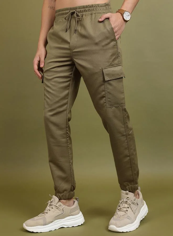 HIGHLANDER Mid Rise Slim Fit Drawstring Cargo Joggers by Styli