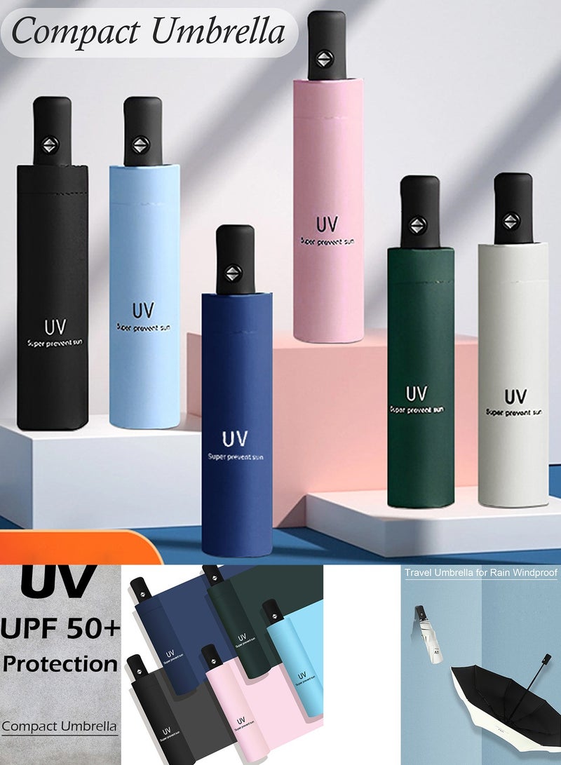 Qiccijoo UV Foldable Umbrella for Rain & Sun Portable Travel Umbrella for Rain Windproof Compact Umbrella Automatic Umbrellas for Men Women Car Umbrella Golf Umbrella(Sky Blue) - Image 3