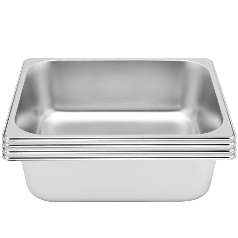 JAPCHET JAPCHET 4 Pack Stainless Steel Steam Pan 12 Size AntiJam Steam Table Pan Hotel Pans Half Size Restaurant Buffet Trays for Catering 4 Inch Deep - Image 1