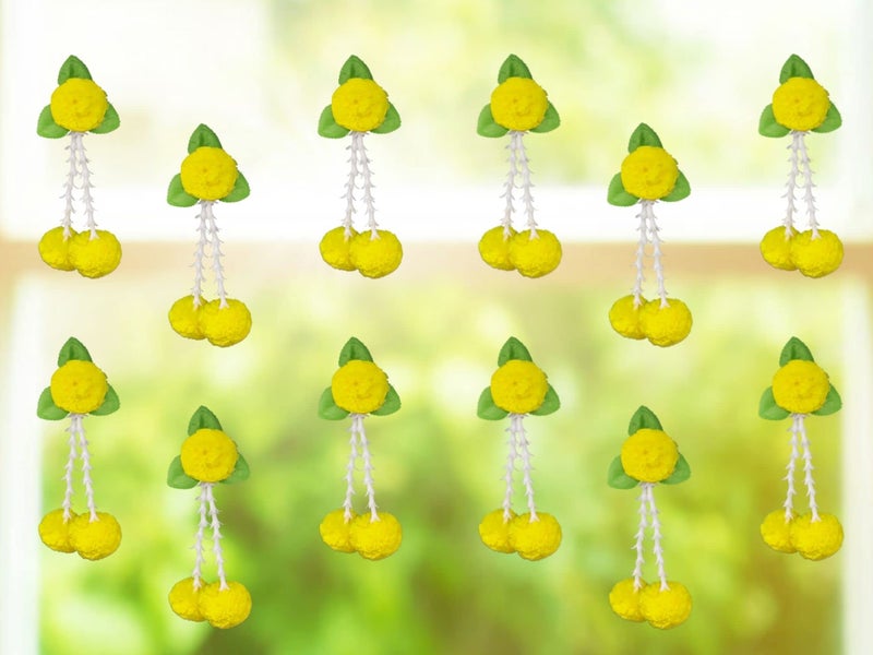 JH Gallery Plastic Artificial Flowers And Leaves Decoration At Home Easy Simple Backdrop Pack Of 12 Pcs (Yellow&Green) - Image 5