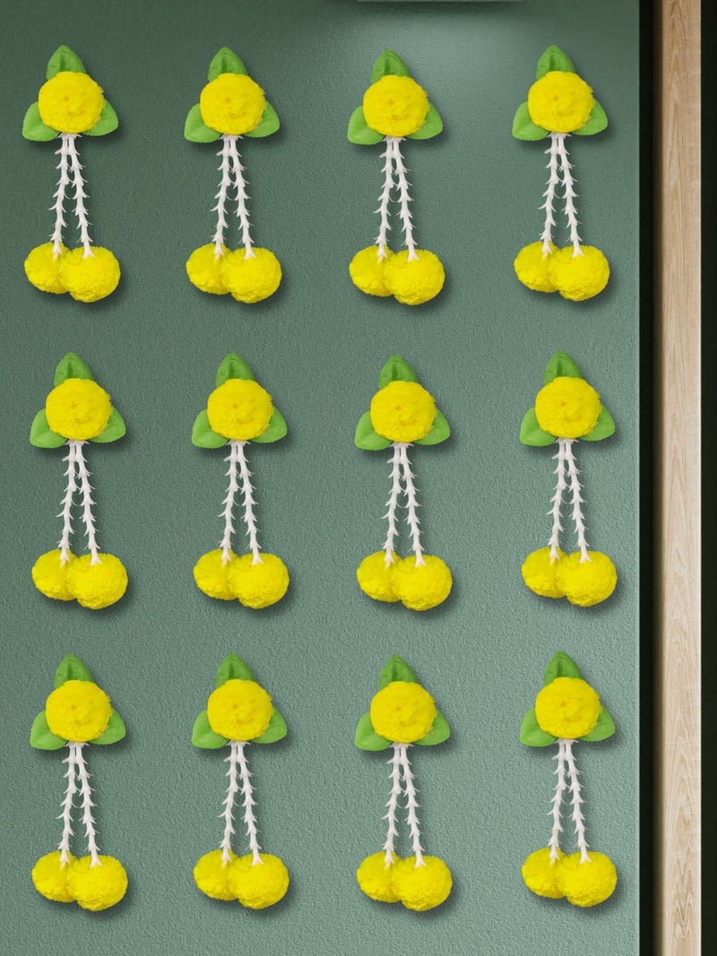 JH Gallery Plastic Artificial Flowers And Leaves Decoration At Home Easy Simple Backdrop Pack Of 12 Pcs (Yellow&Green) - Image 1