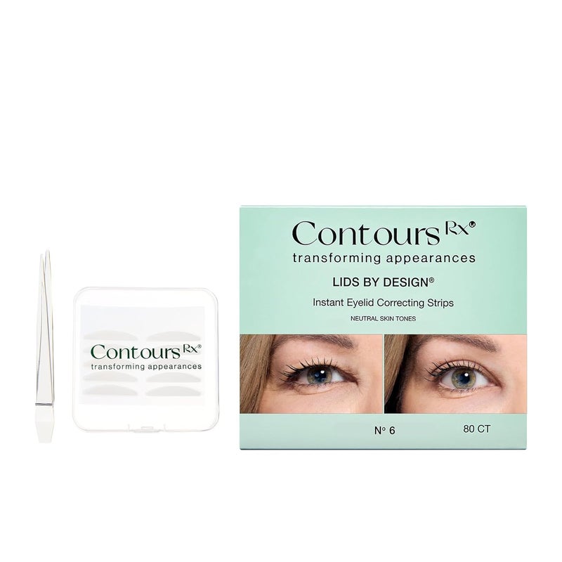 Contours Rx Lids by Design - Non-Surgical & Transparent Eyelid Lift Strips - for a More Youthful-Looking Appearance, Lid Lifting Treatment, Eyelid Tape for Hooded Eyes (6mm) 80ct