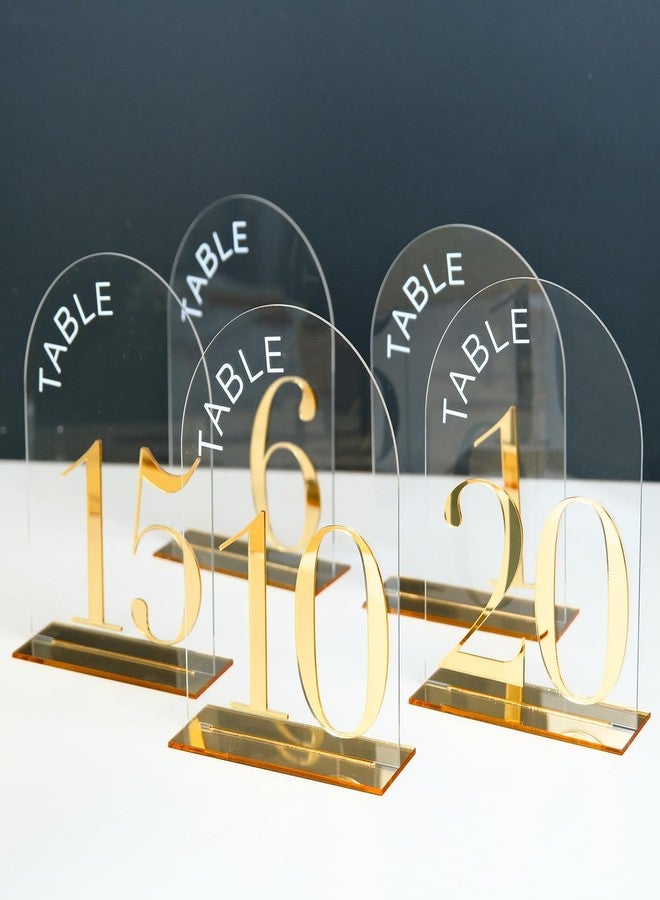 JINMURY Arch Wedding Table Numbers 1-10 with Stand, 10 Pack 5x7 Inch Clear Arch Acrylic Sign with Gold Number, Clear and Gold Acrylic Table Numbers for Wedding Reception - Image 5