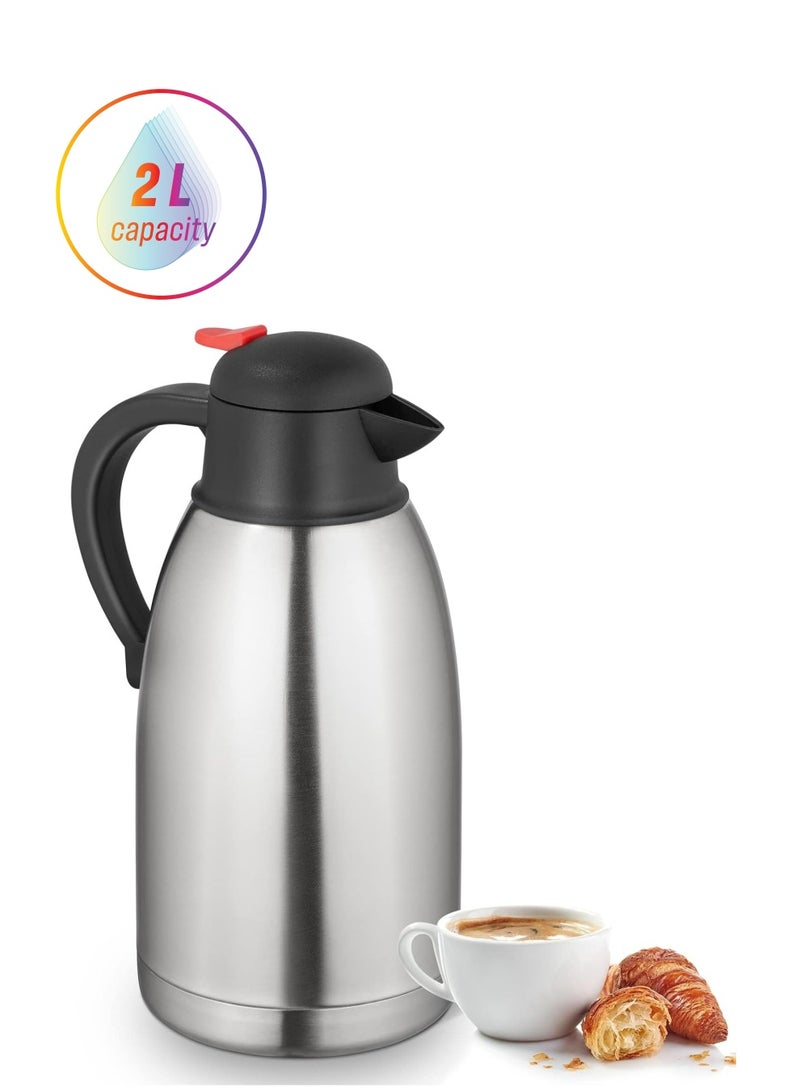 2L Vacuum Flask Thermos Doubled Wall Insulation Jug Push Button Stainless Steel