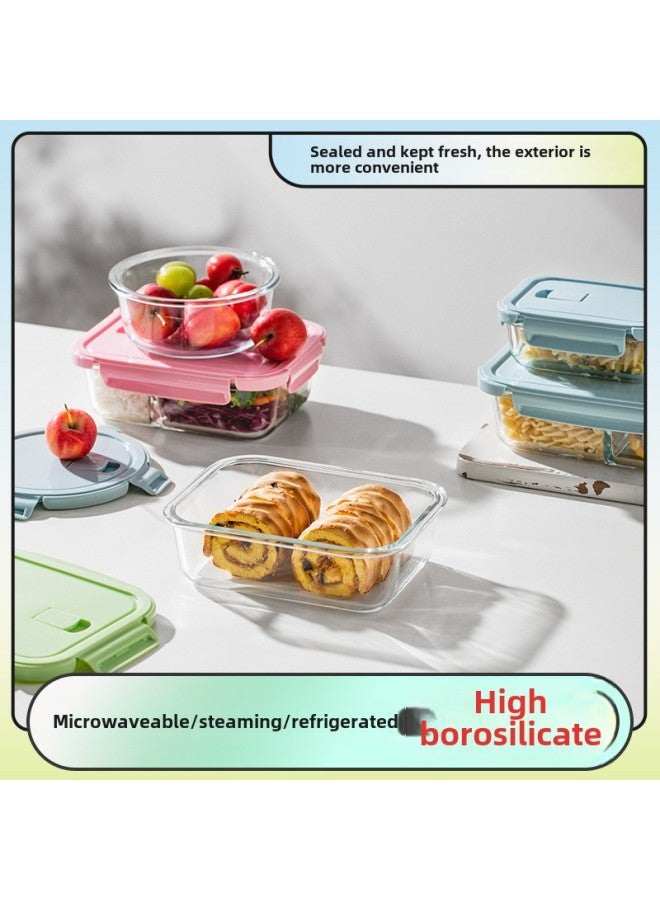 Glass Lunch Box Can Be Heated By Microwave Oven. Special Office Worker Packing With Lid, Lunch Bowl, Separate Lunch Box, Fresh-keeping Box-Specifications:Rectangular 680ml-Color:Matcha Green  - Image 2