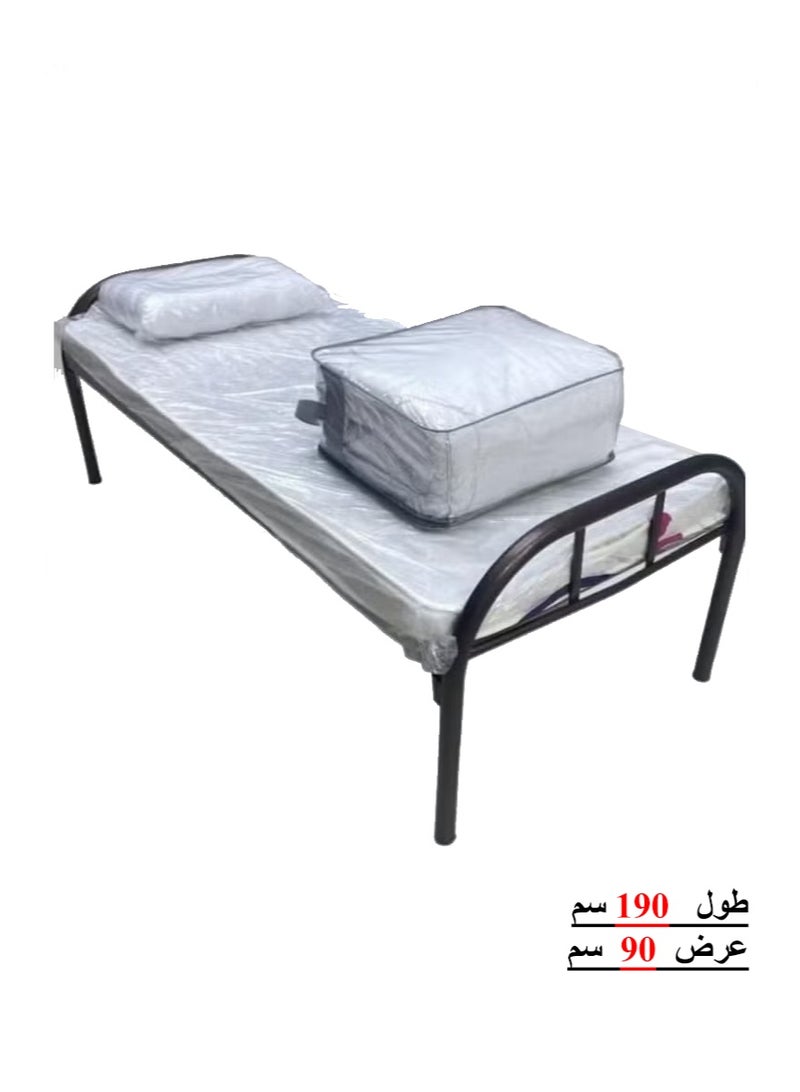 Iron single bed, size 190*90 cm, with a single mattress, size 190*90*10 cm, with a 5-piece national hotel mattress, with a 75*50 pillow - Image 1