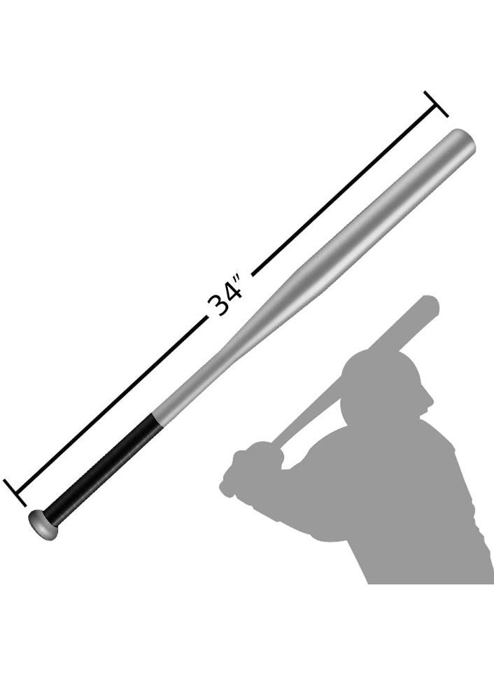 بات مضرب بيسبول من الألومنيوم بطول 34 بوصة للتدريب على البيسبول والسوفتبول والدفاع عن النفس، فضي - Image 2