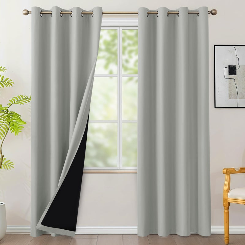 BONZER 100% Blackout Curtains 84 inches Long, 4 Panels Sun Light Blocking Window Drapes for Bedroom, Privacy Total Room Darkening Curtain with Black Backing for Living Room, Patio Door, Silver Grey - Image 1
