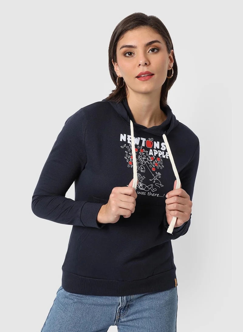 كامبوس سوترا هودي نسائي أزرق ليلي بطبعة تفاحة نيوتن