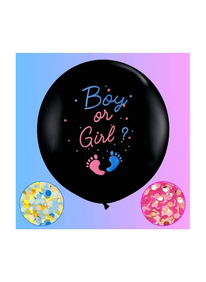 RATSAW Jumbo Gender Reveal Confetti Balloons 2pcs 36 Inch Black Boy or Girl Balloon Come with Blue Pink Confetti for Baby Gender Reveal Party Idea  - Image 1