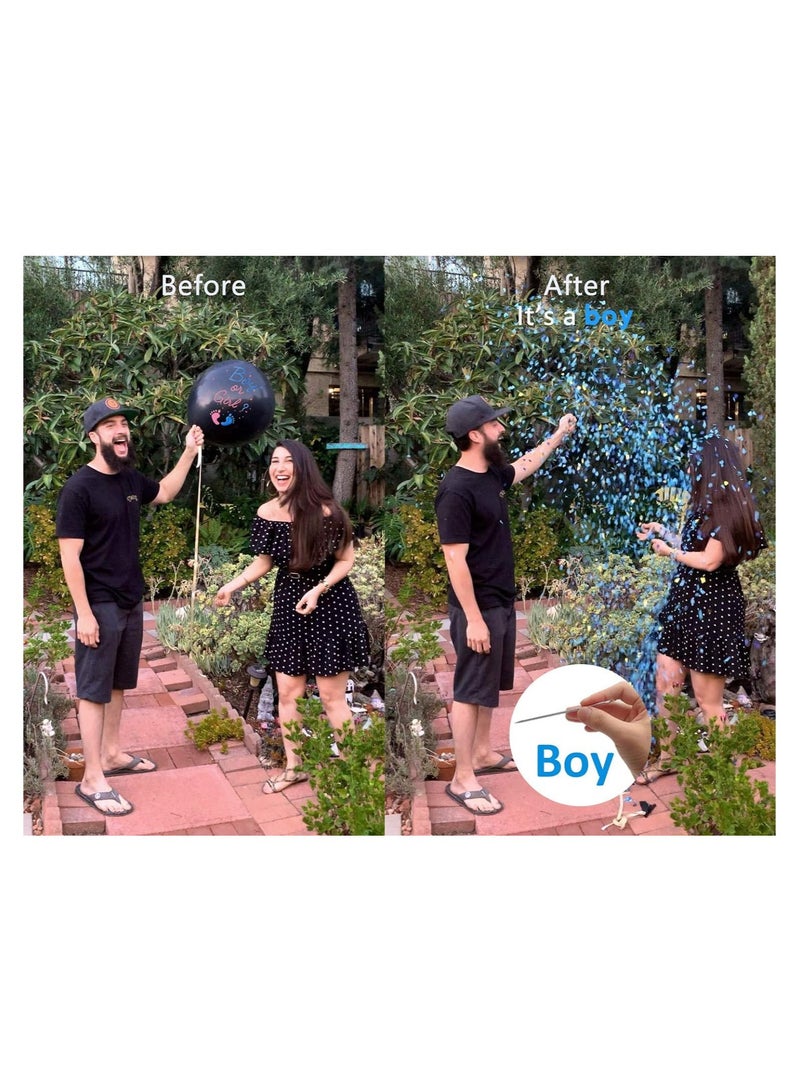 RATSAW Jumbo Gender Reveal Confetti Balloons 2pcs 36 Inch Black Boy or Girl Balloon Come with Blue Pink Confetti for Baby Gender Reveal Party Idea  - Image 2
