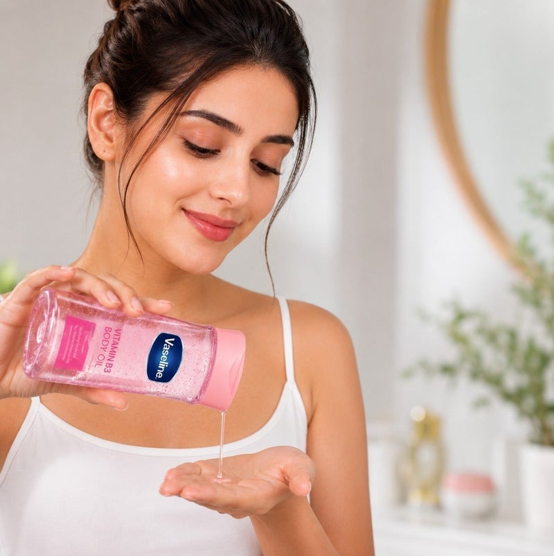 فازلين زيت الجسم "فازلين إنتنسيف كير" (Vaseline Intensive Care) بفيتامين B3، زيت مرطب خفيف الوزن لبشرة ناعمة ومشرقة، تركيبة سريعة الامتصاص، 200 مل، عبوة واحدة. - Image 2