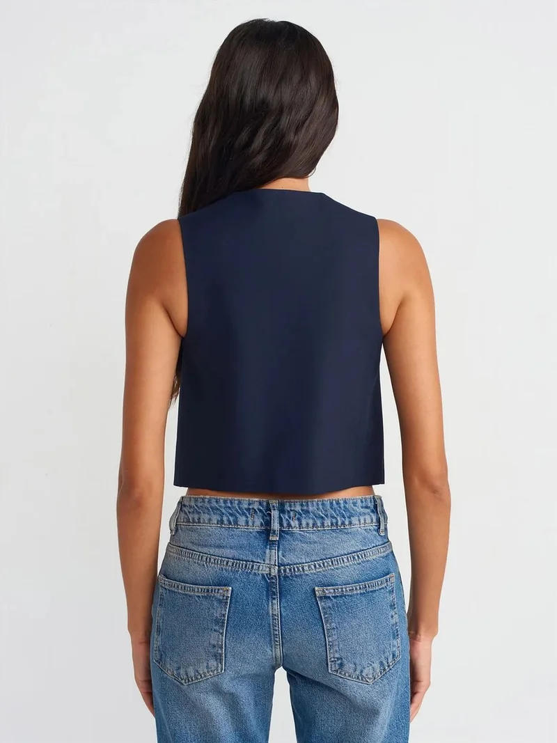 ديلفين DILVIN Women's Crop Woven Waistcoat