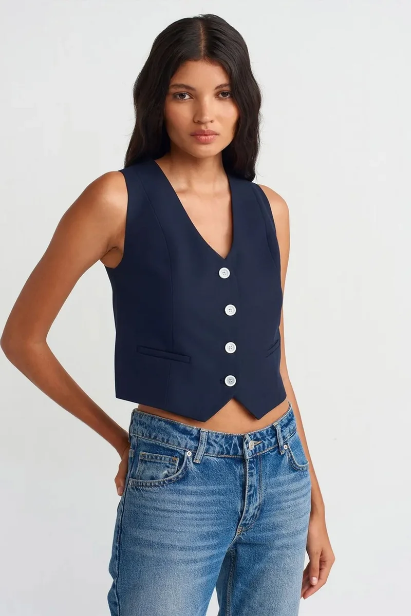DILVIN Women's Crop Woven Waistcoat