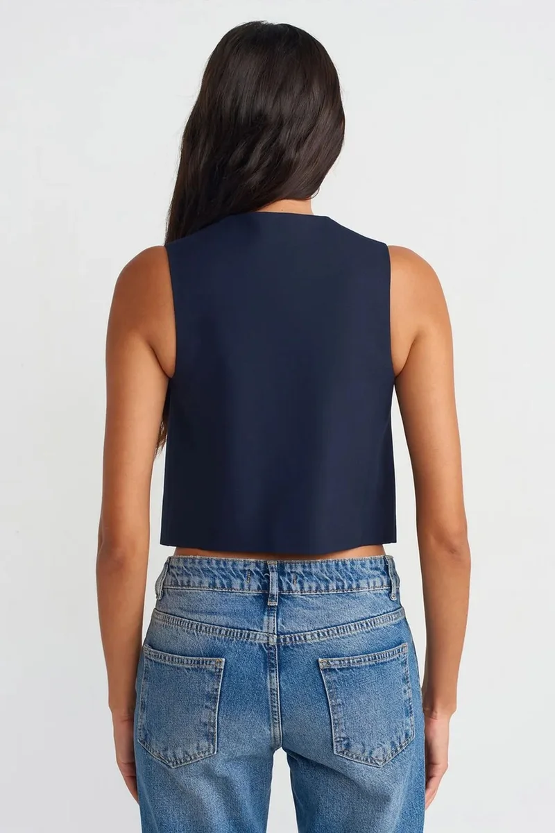 Dilvin Navy Blue DILVIN Women's Crop Woven Waistcoat for Women | Best Price UAE