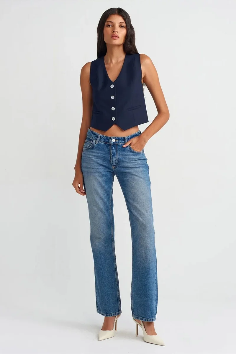 Dilvin Navy Blue DILVIN Women's Crop Woven Waistcoat for Women | Best Price UAE