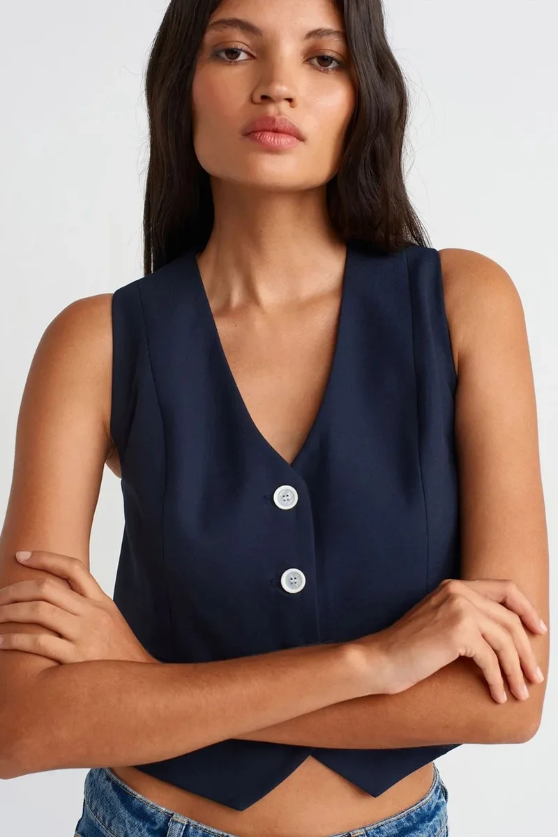 Dilvin Navy Blue DILVIN Women's Crop Woven Waistcoat for Women | Best Price UAE